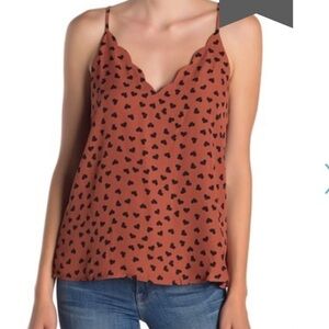 Socialite Rust Brown Scalloped V-Neck Heart Print Cami
